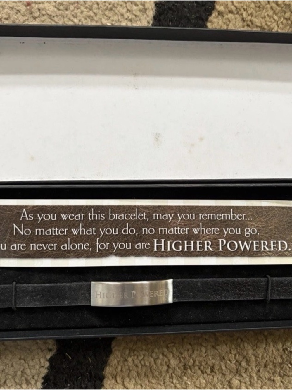 Engraved “Higher Powered” Bracelet in Silver and Black